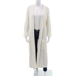 Flannel Women Cardigan White Combed Cotton V-Neck Long Sleeve Size One Size